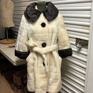 Vintage Sears Chic Faux Fur Coat with Black Accents